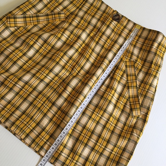 BOOHOO womens 10 checked mustard yellow twee plaid mini pockets retro vibe NEW - Picture 9 of 12